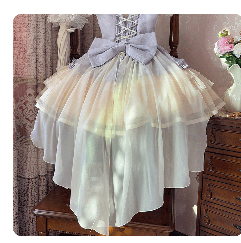 Sweet Lolita Off - the - Shoulder Dress with Tulle Skirt and Ribbon Details