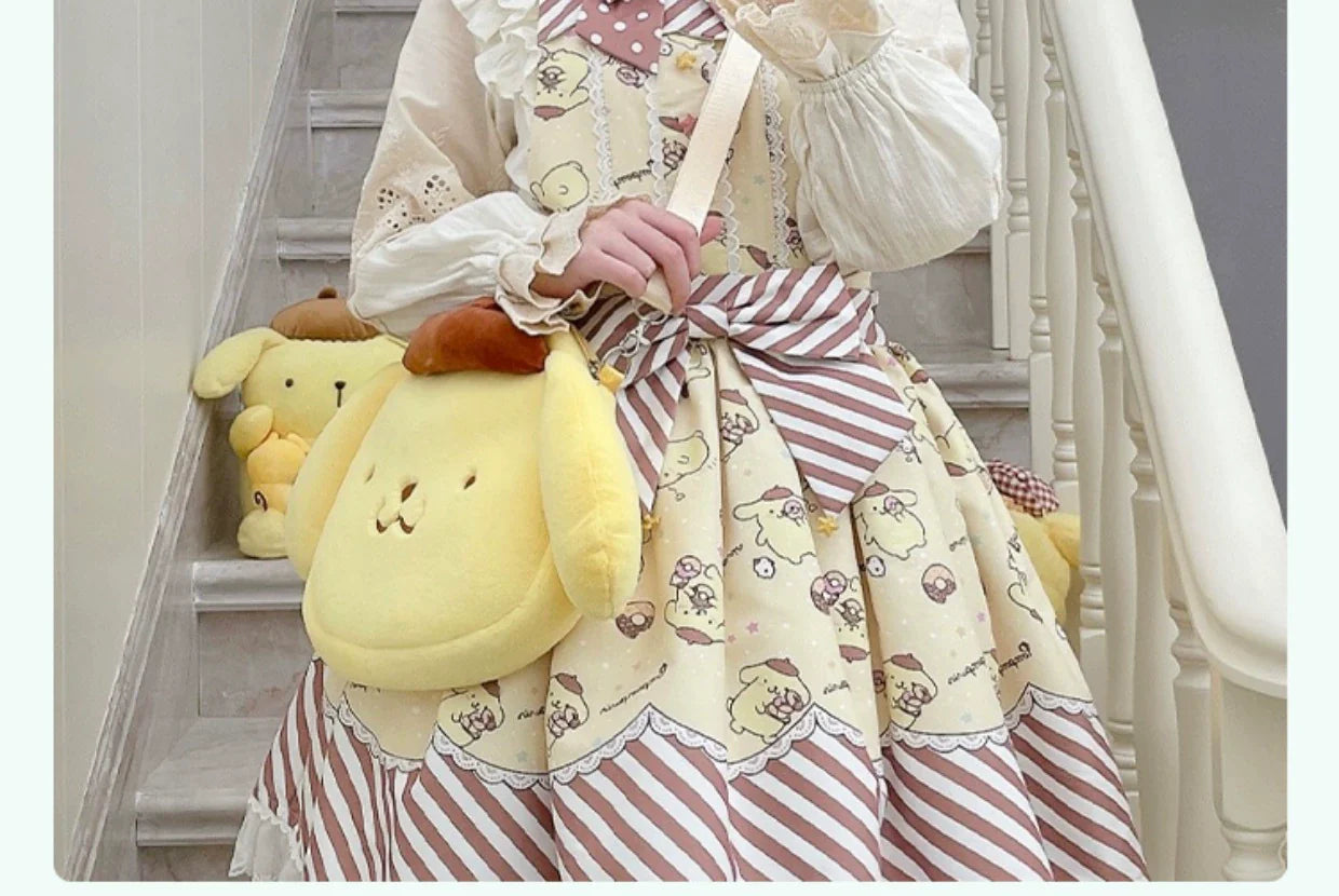 Sanrio Super Cute Sweet JSK Lolita Dress with Striped Trim & Bow