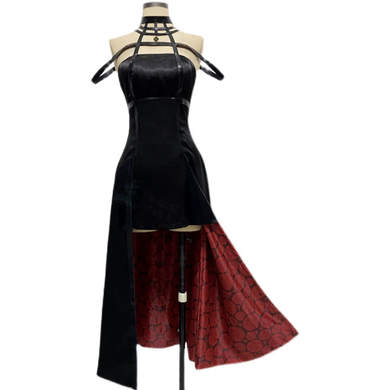 Gothic Contrast Lolita Shorts – High-Waisted Vinyl Cutout Ensemble with Crimson Satin Train & Cosplay-Ready Details