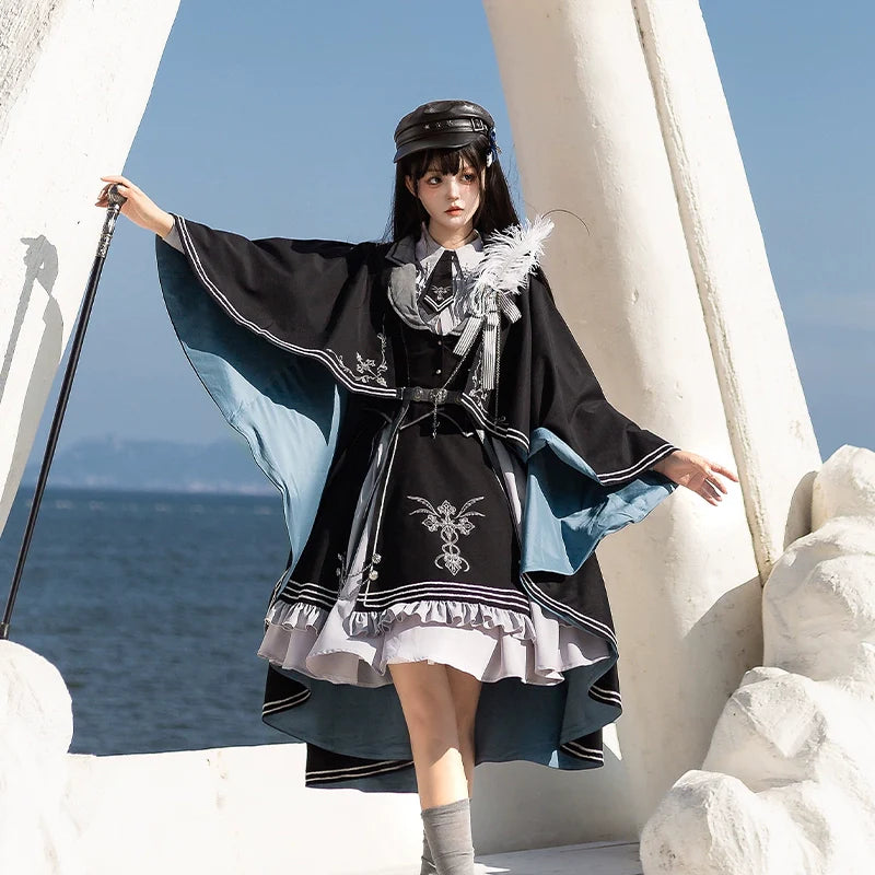 Gothic Lolita Dress with Tailored Vest and Embroidered Design