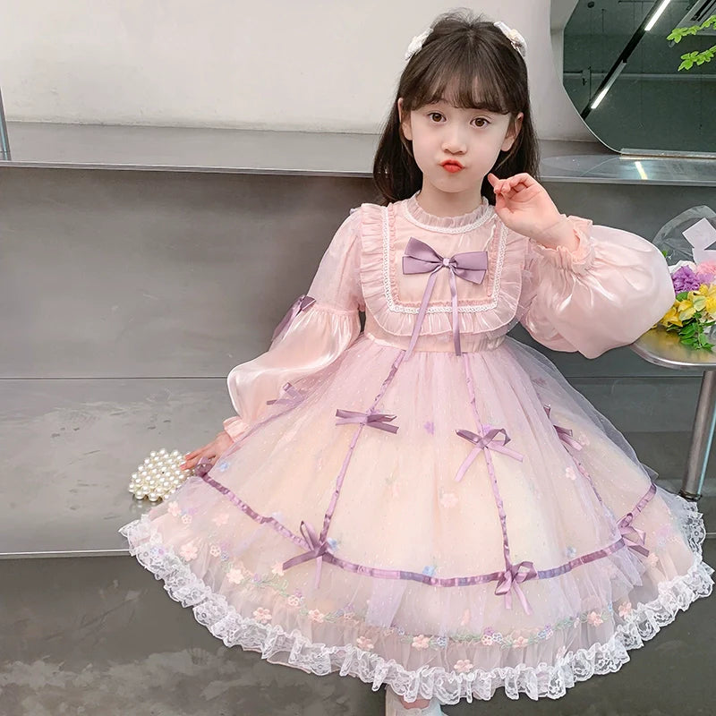 Charming Pastel Pink Lolita Dress with Purple Accents for Girls - Spring and Autumn Collection