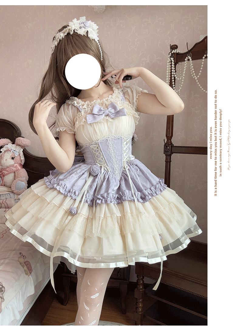 Sweet Lolita Off - the - Shoulder Dress with Tulle Skirt and Ribbon Details