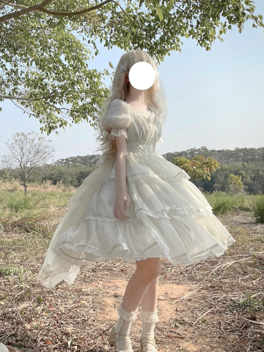 Summer Short-Sleeve Wedding OP Dress Plus Size Slimming Lolita Dress Elegant Gothic Lolita Dress