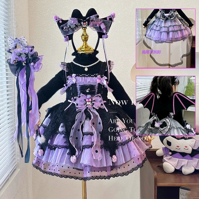 Elegant Black and Purple Lolita Dress for Girls - Intricate Lace and Ruffled Skirt - Perfect for Tea Parties and Special Occasions