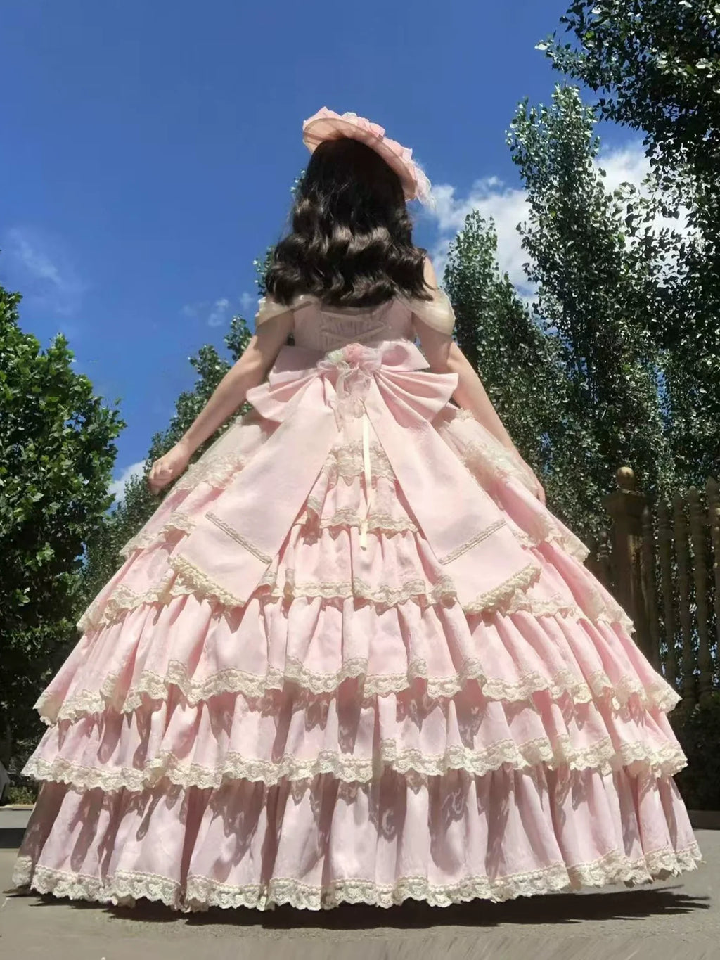 Pink Lolita Maxi Dress with Delicate Lace and Flower Embellishments, Ideal for Tea - Party Occasions