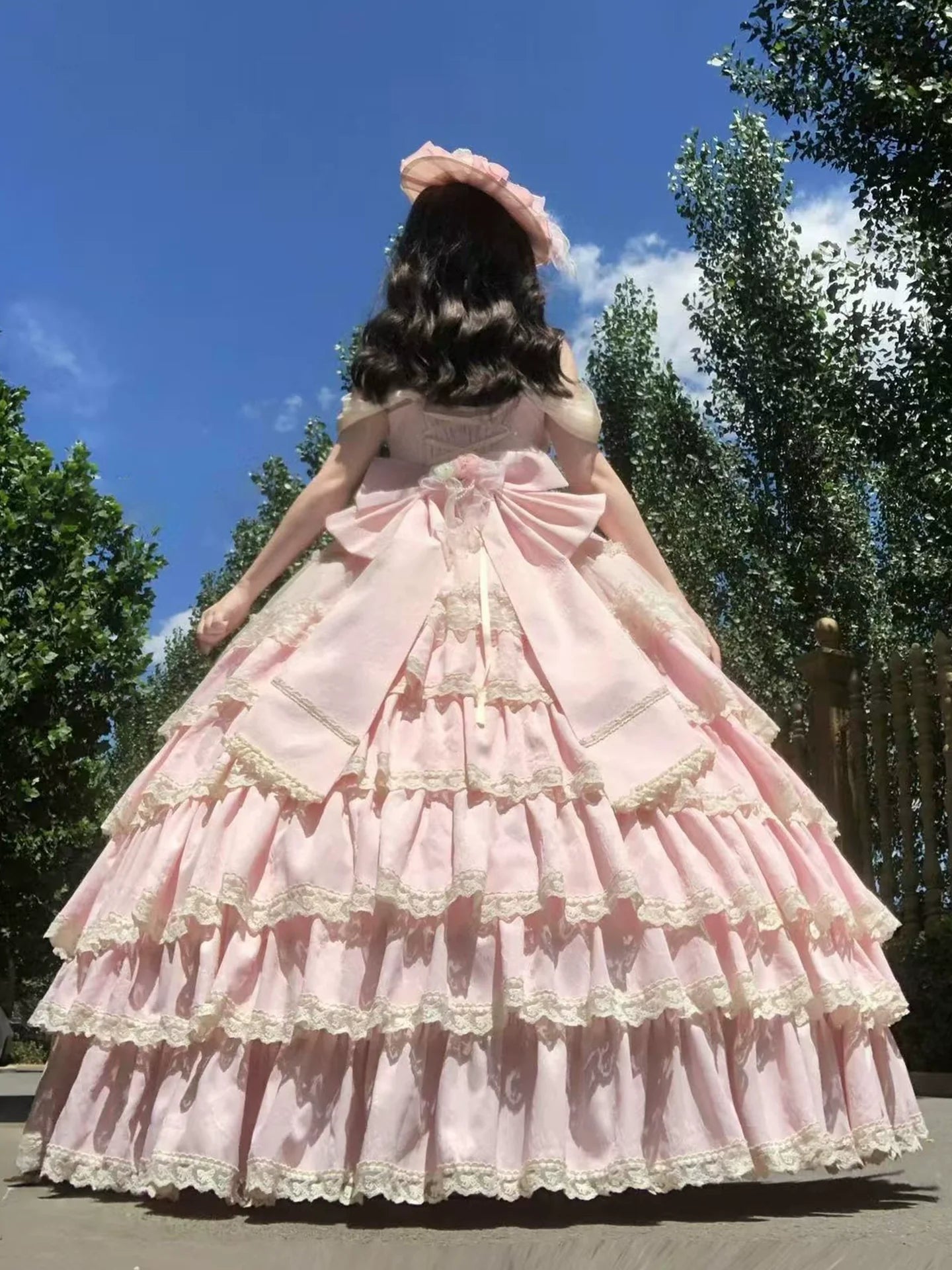 Pink Lolita Maxi Dress with Delicate Lace and Flower Embellishments, Ideal for Tea - Party Occasions