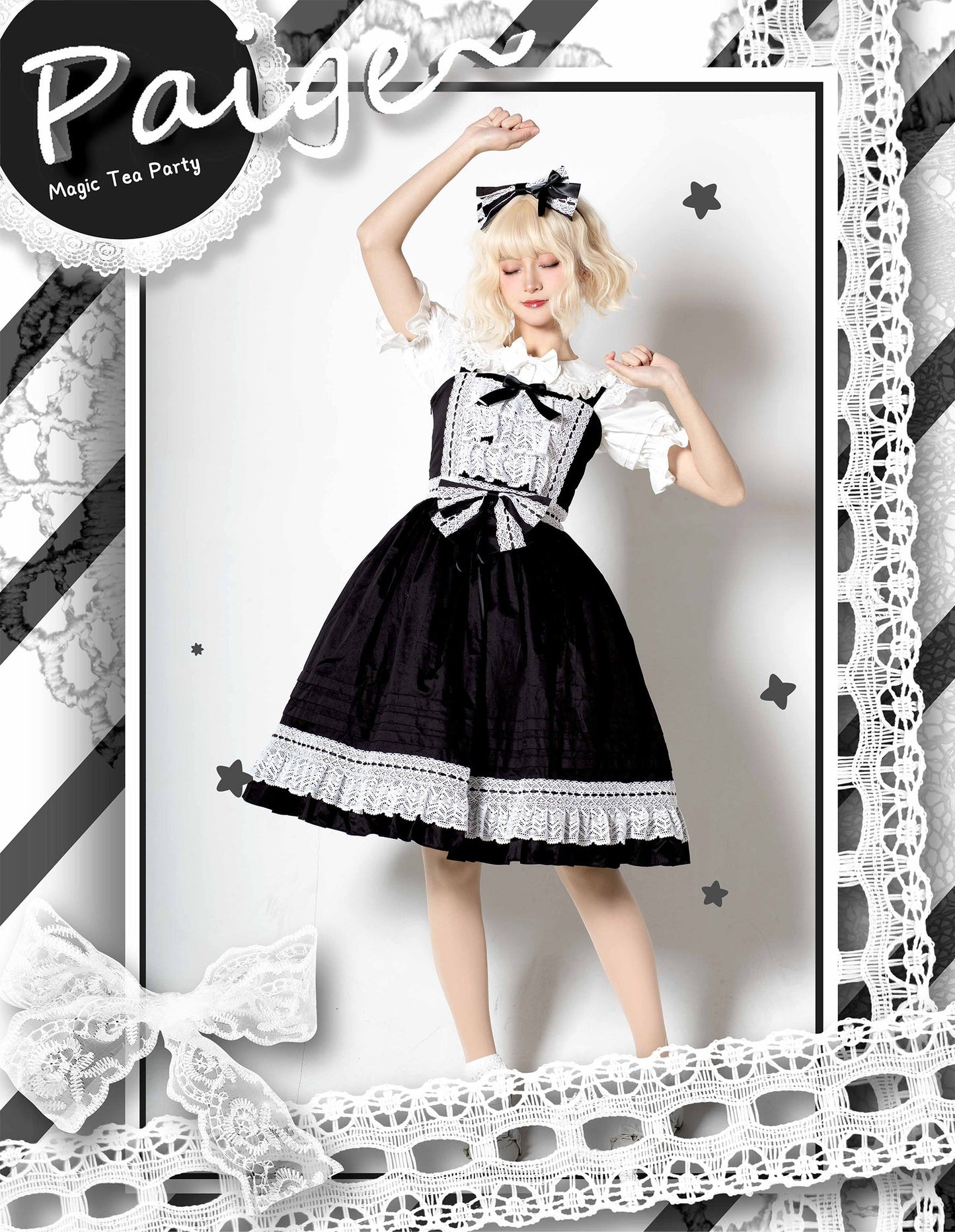 Elegant Multicolored Lolita Dress with Detachable Apron and Bow Details    OP & JSK