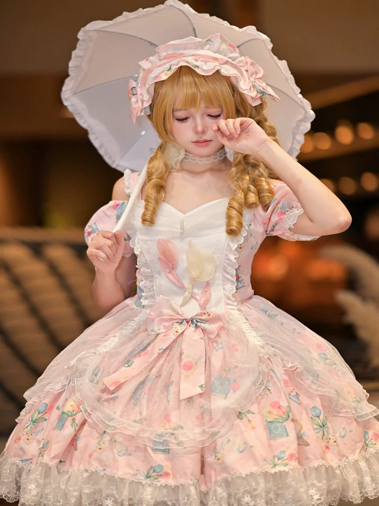 Vintage-Sweet Style Arrives! Mint-Green Print Lolita Dress with Lace Trim – Create a Retro-Sweet Girl Look