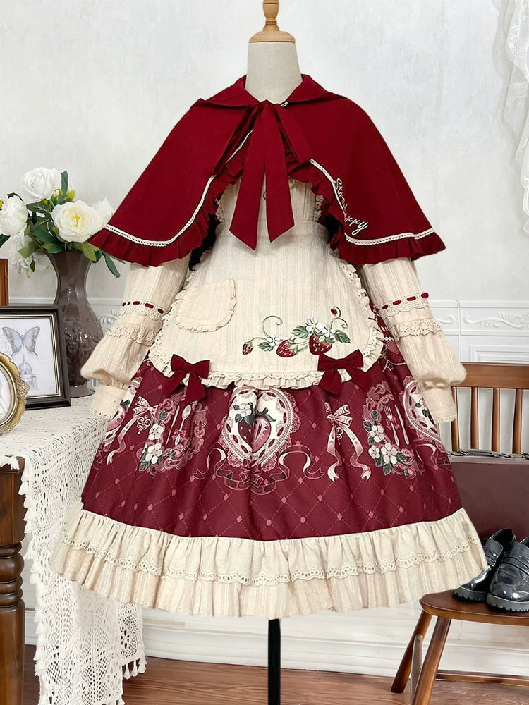 Lolita Sweetheart: Vintage Red-Brown & Cream Fairy-Tale Dress