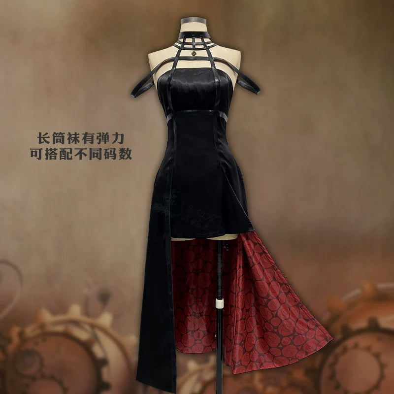Gothic Contrast Lolita Shorts – High-Waisted Vinyl Cutout Ensemble with Crimson Satin Train & Cosplay-Ready Details