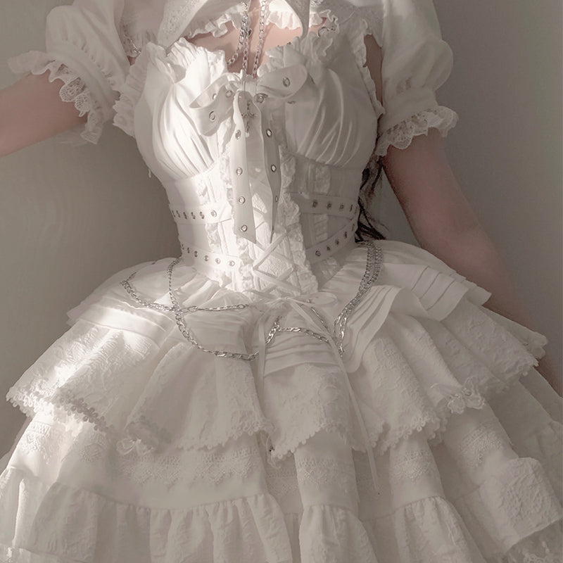 Gothic Elegance: Vintage-Inspired Black&White Lolita JSK with Intricate Details and Versatile Styling