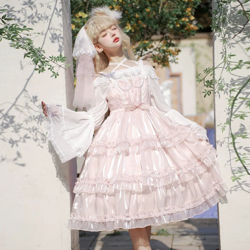 Starry Love Melody Original JSK Three-Tiered Cake Skirt Solid Color Lolita Suspender Dress
