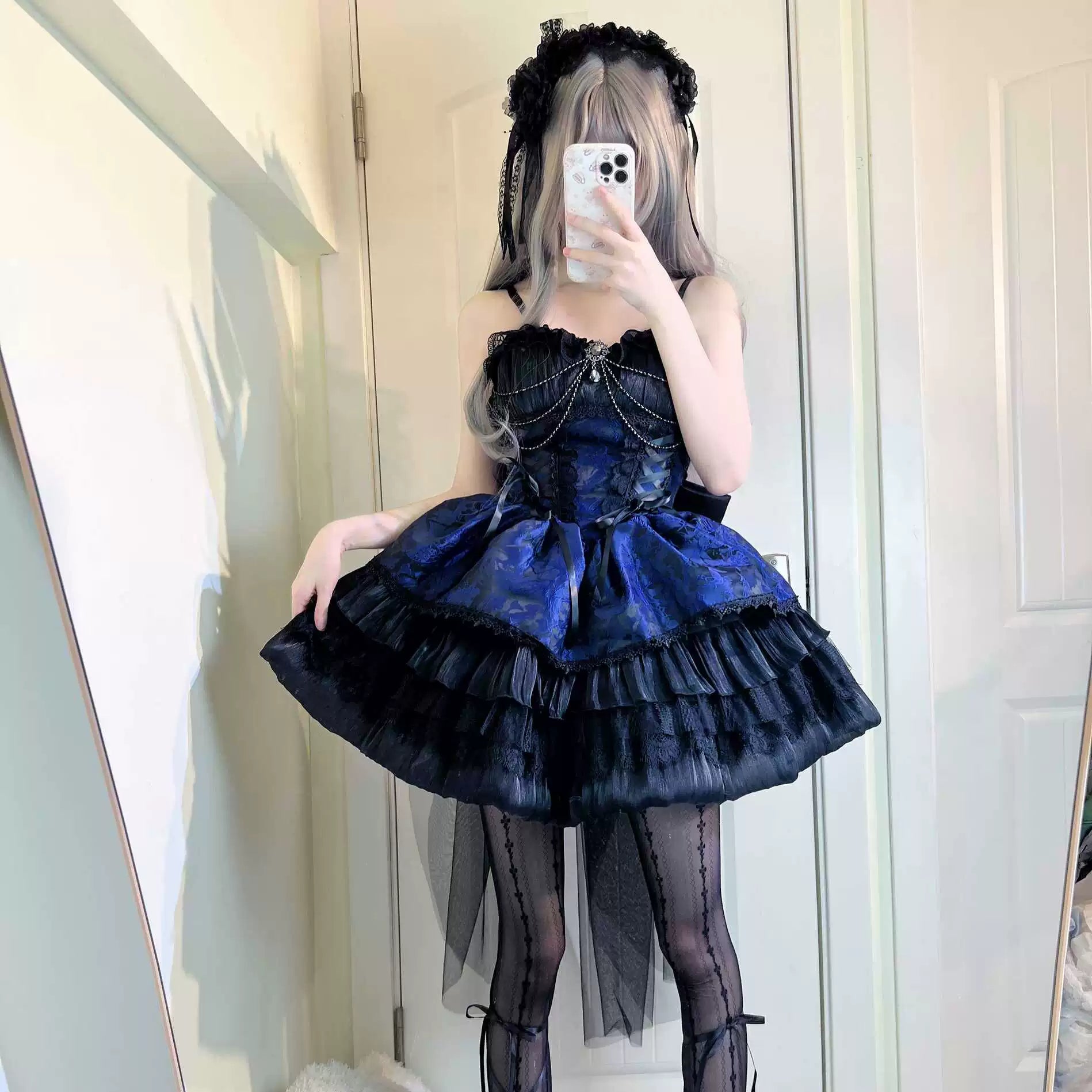Dark Gothic JSK Lolita Dress with Baroque Lace and Embroidered Corset