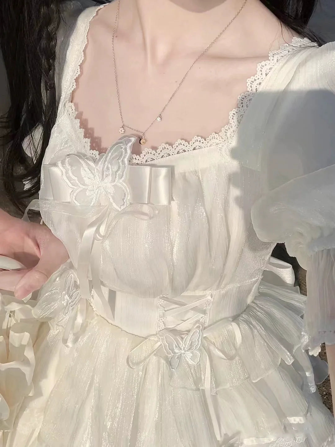 S-2XL Elegant Creamy White Lolita Dress with Lace and Ruffles - Perfect for Summer Outings and Garden Parties