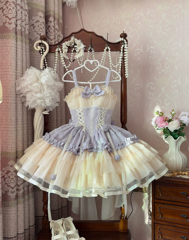 Sweet Lolita Off - the - Shoulder Dress with Tulle Skirt and Ribbon Details