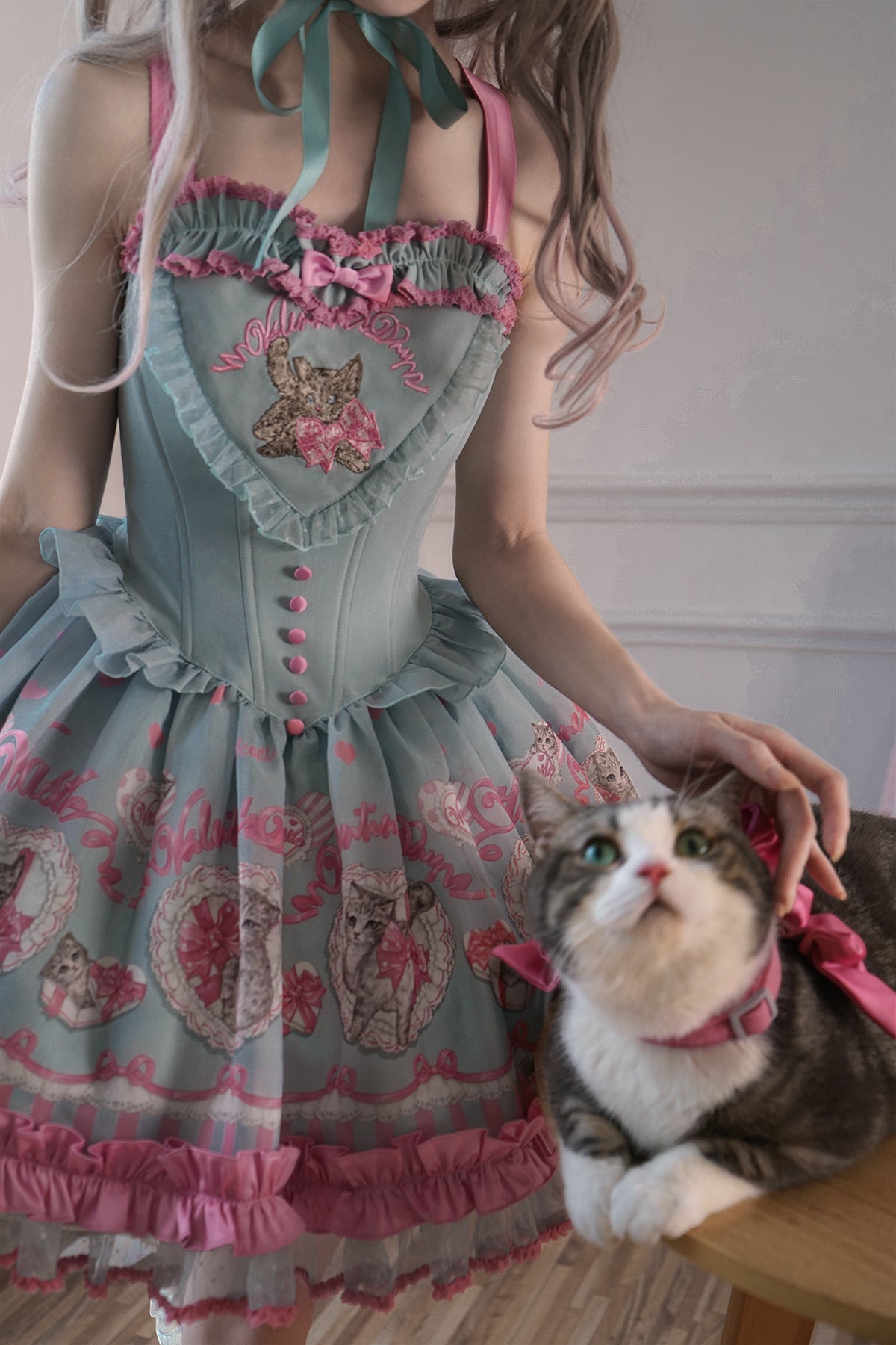 3 Colors Available Kitten Heart Lolita JSK & OP - Sweet Classic Bow Edition