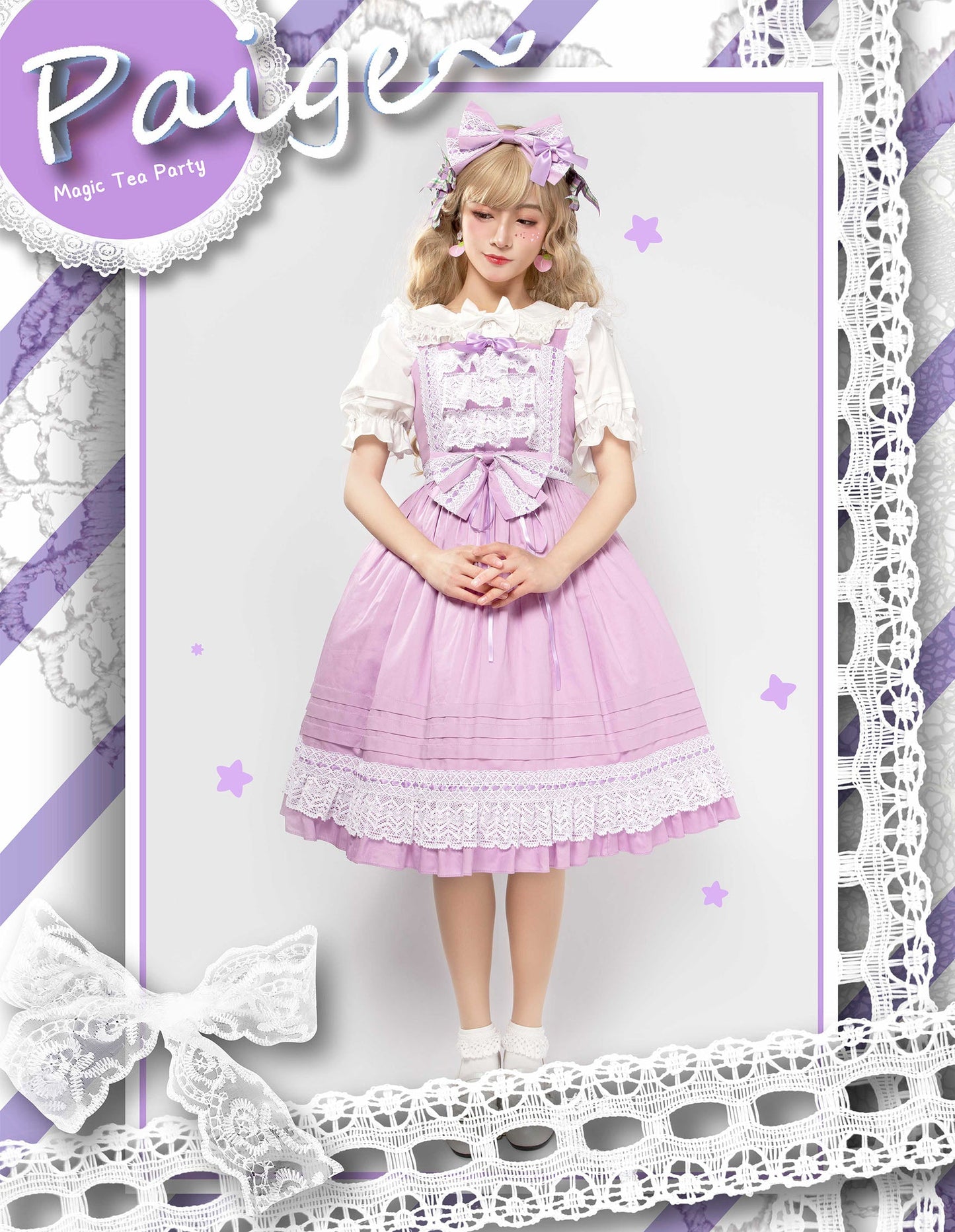 Elegant Multicolored Lolita Dress with Detachable Apron and Bow Details    OP & JSK