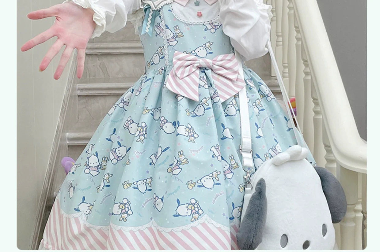 Sanrio Super Cute Sweet JSK Lolita Dress with Striped Trim & Bow
