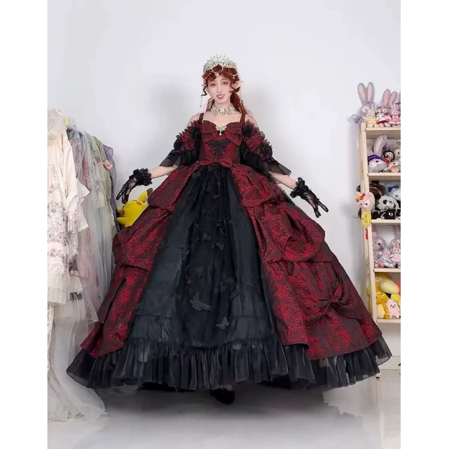 Elegant Victorian Inspired Gothic Lolita Ball Gown in Red & Black