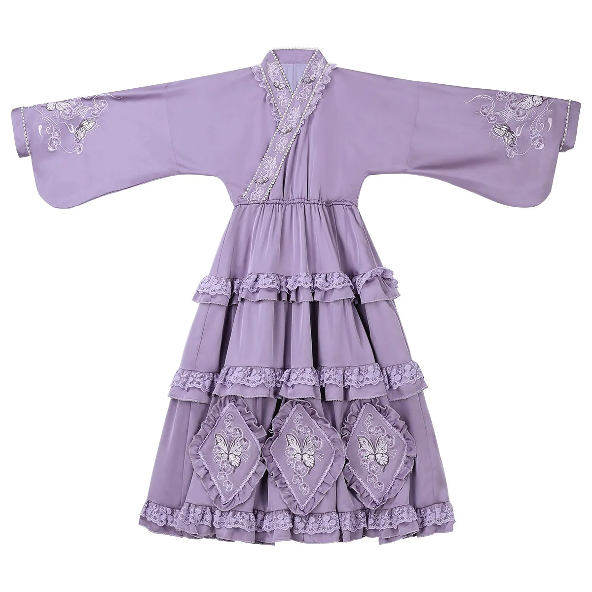 Elegant Purple and Black Lolita Dress with Detachable Apron and Intricate Lace Details