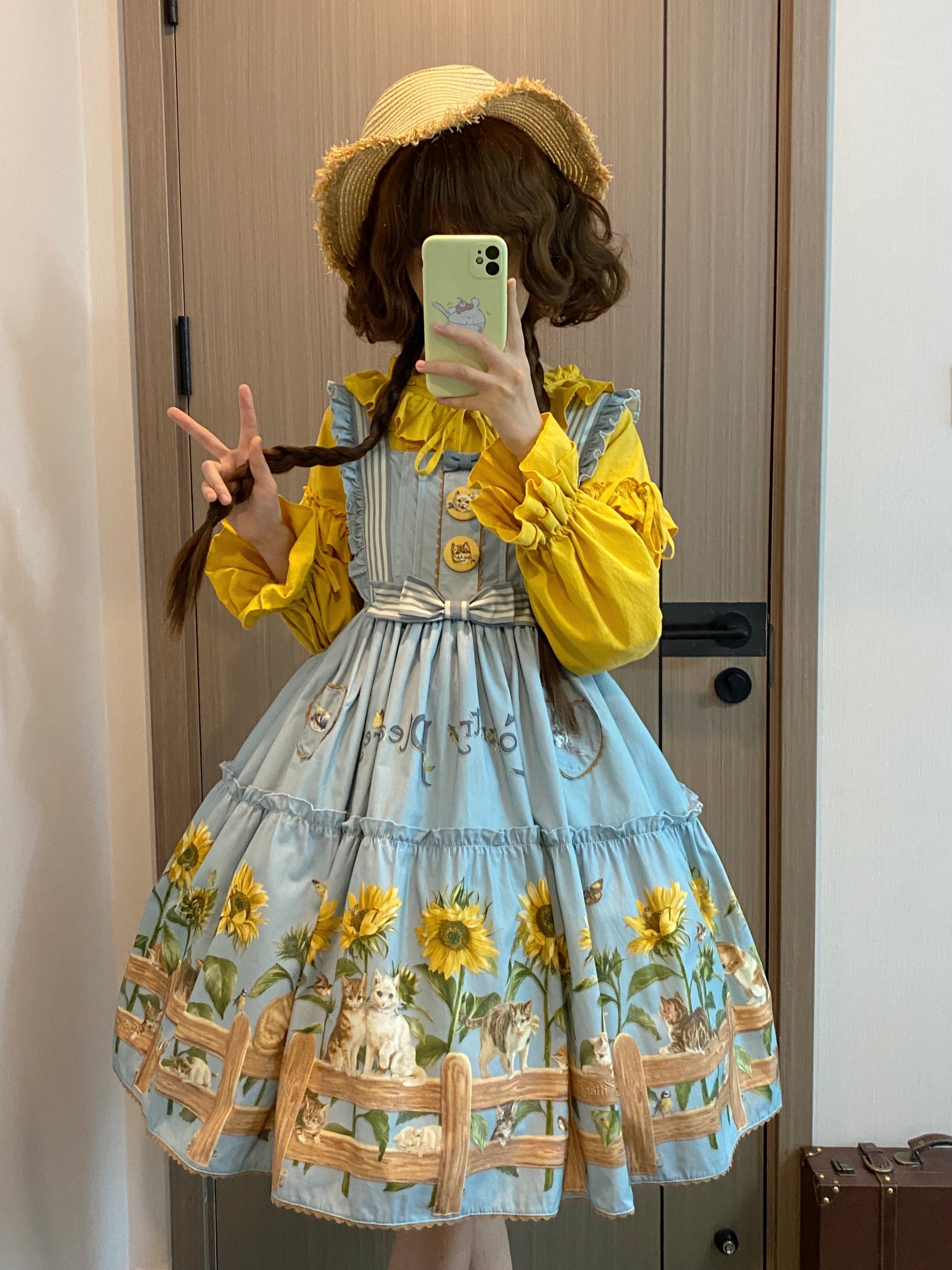 Sunflower Paradise: Cat and Sunflower JSK Lolita with a Big Skirt