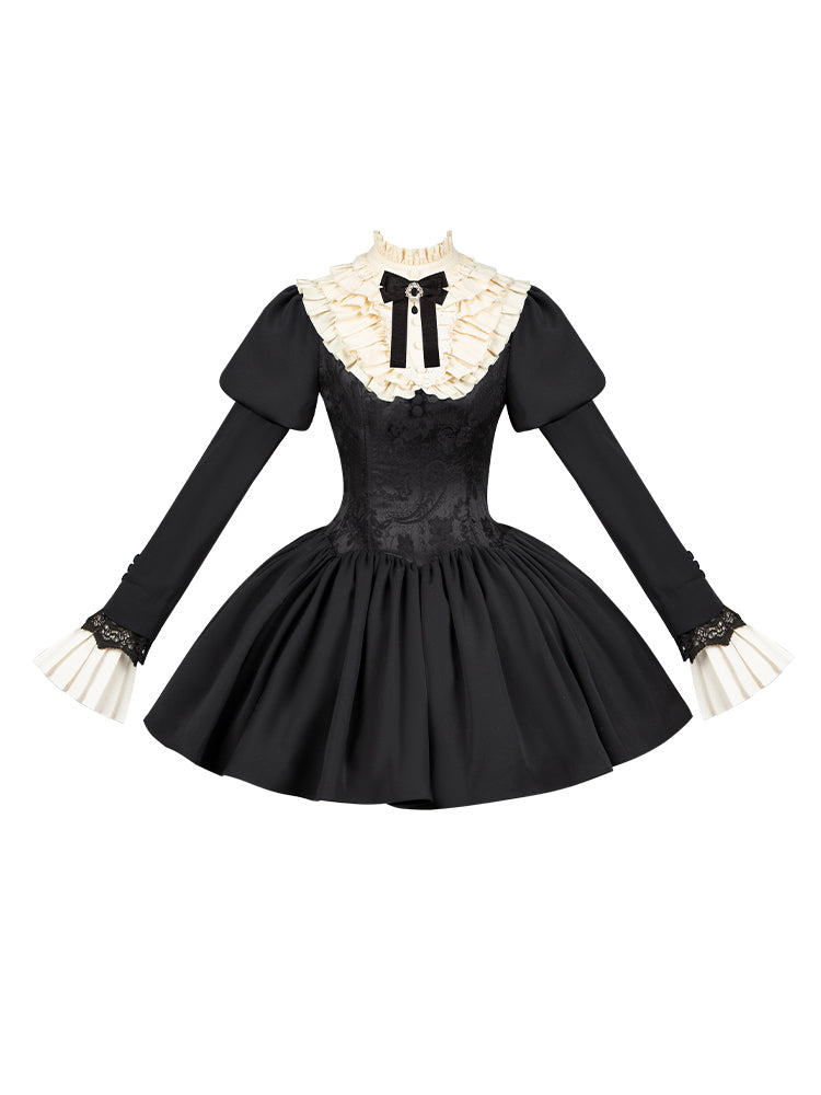 Black & Cream Whimsical Lolita Dress – Multi-Tiered Lace Skirt