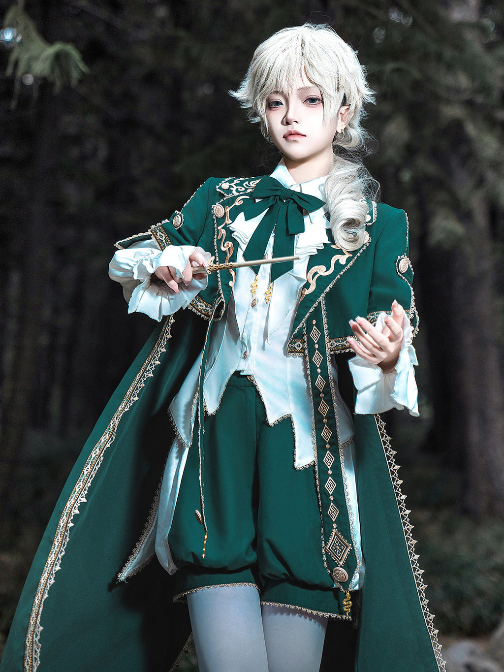 Elegant Dark Green Lolita Prince Set with Gold Embroidery - Versatile Themed Outfit