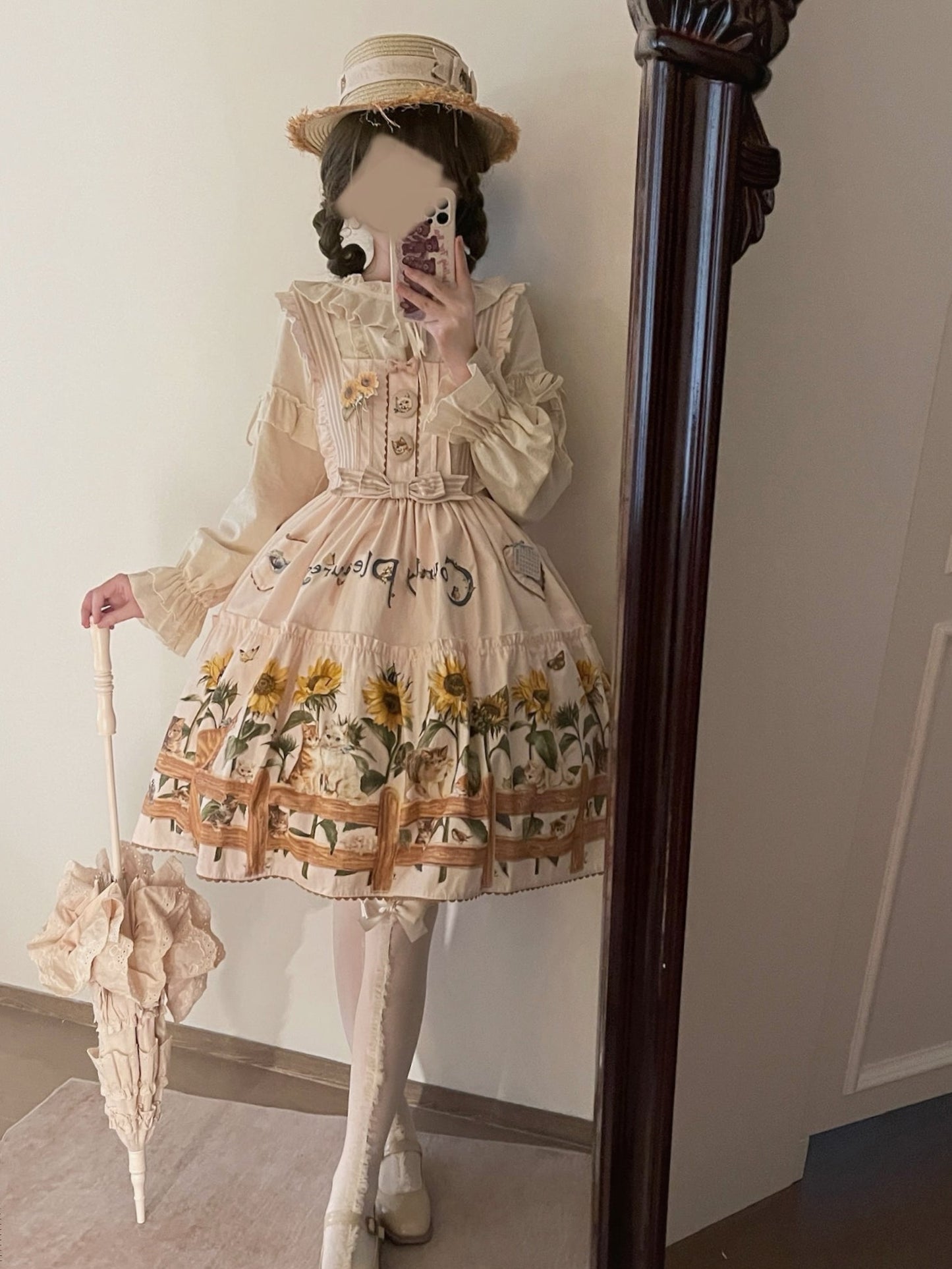Sunflower Paradise: Cat and Sunflower JSK Lolita with a Big Skirt