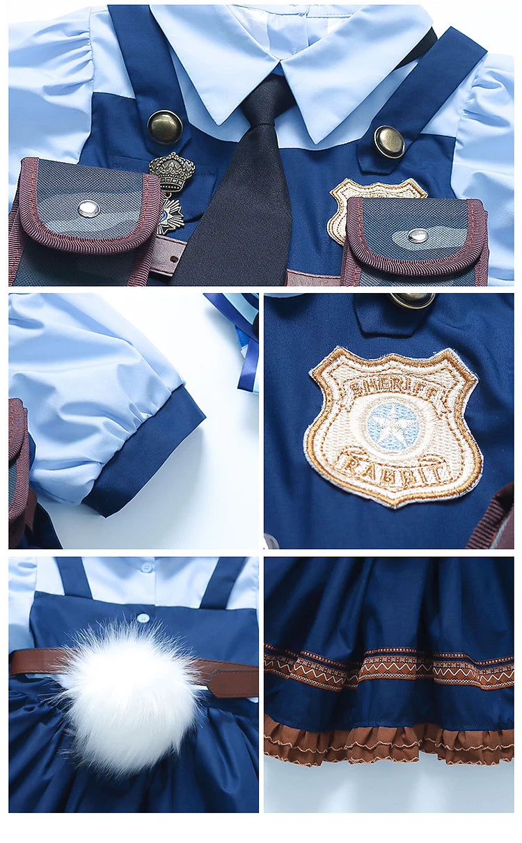 Rabbit Police Officer Lolita Dress for Girls - Navy Blue Whimsical Princess Costume