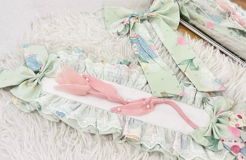 Vintage-Sweet Style Arrives! Mint-Green Print Lolita Dress with Lace Trim – Create a Retro-Sweet Girl Look