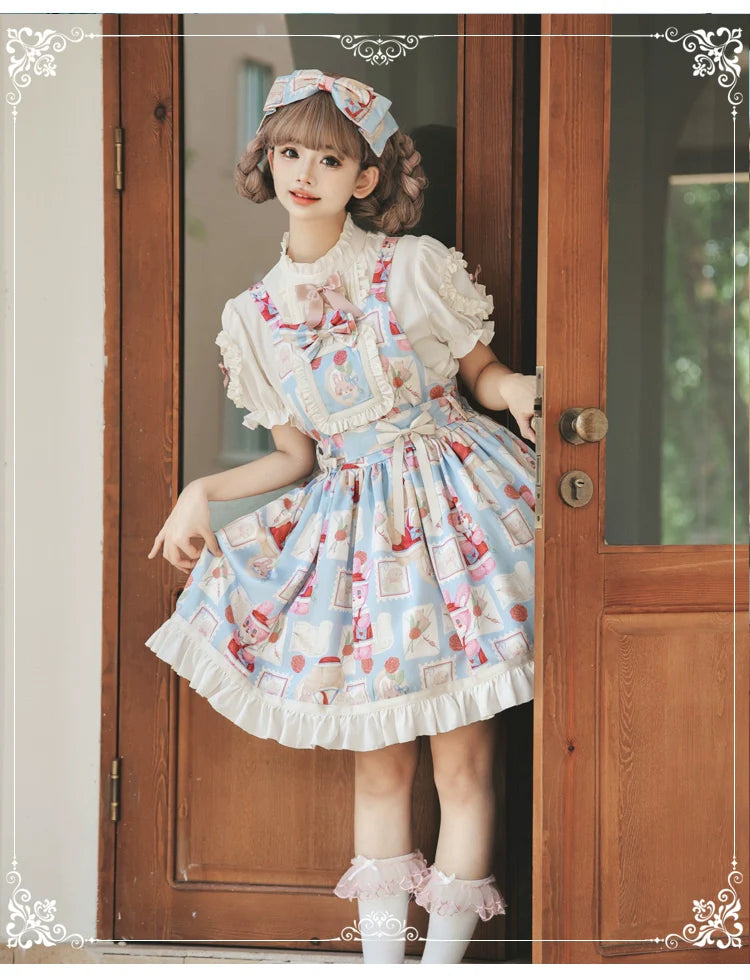 Sweet Bunny Postage Original Design Lolita High-Waist Suspender JSK