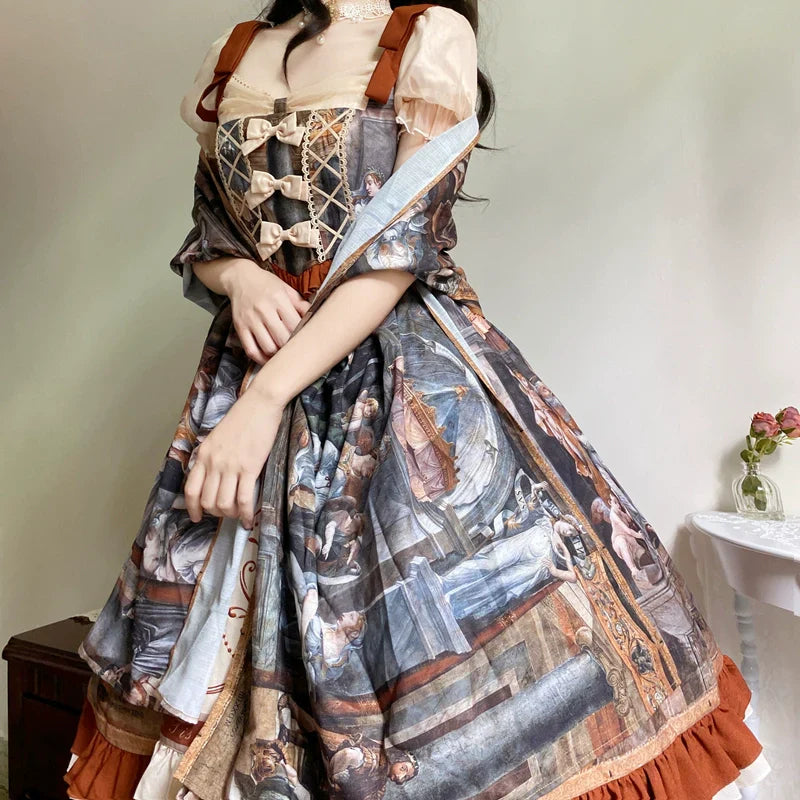 Original Lolita Dress "Constantine OP" Oil Painting Pattern, Classic Retro Lolita Dress