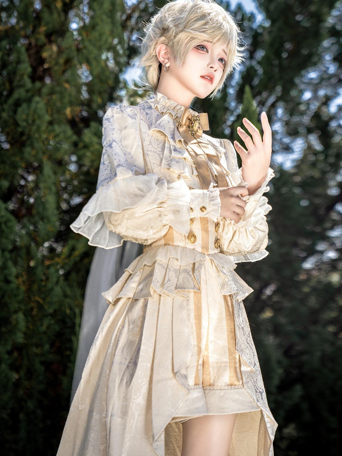Regal Prince Lolita Ensemble: Cream and Gold Majesty for Themed Events