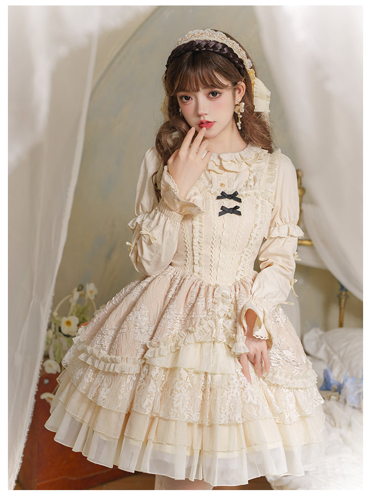 Elegant Cream Lace Layered Lolita JSK for Whimsical Gatherings