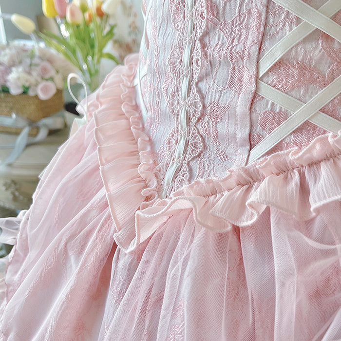 Fairy-Tale Ballet Doll Lolita Halter Dress with Corset Lace-Up and Ruffled Layers – Available in 8 Colors