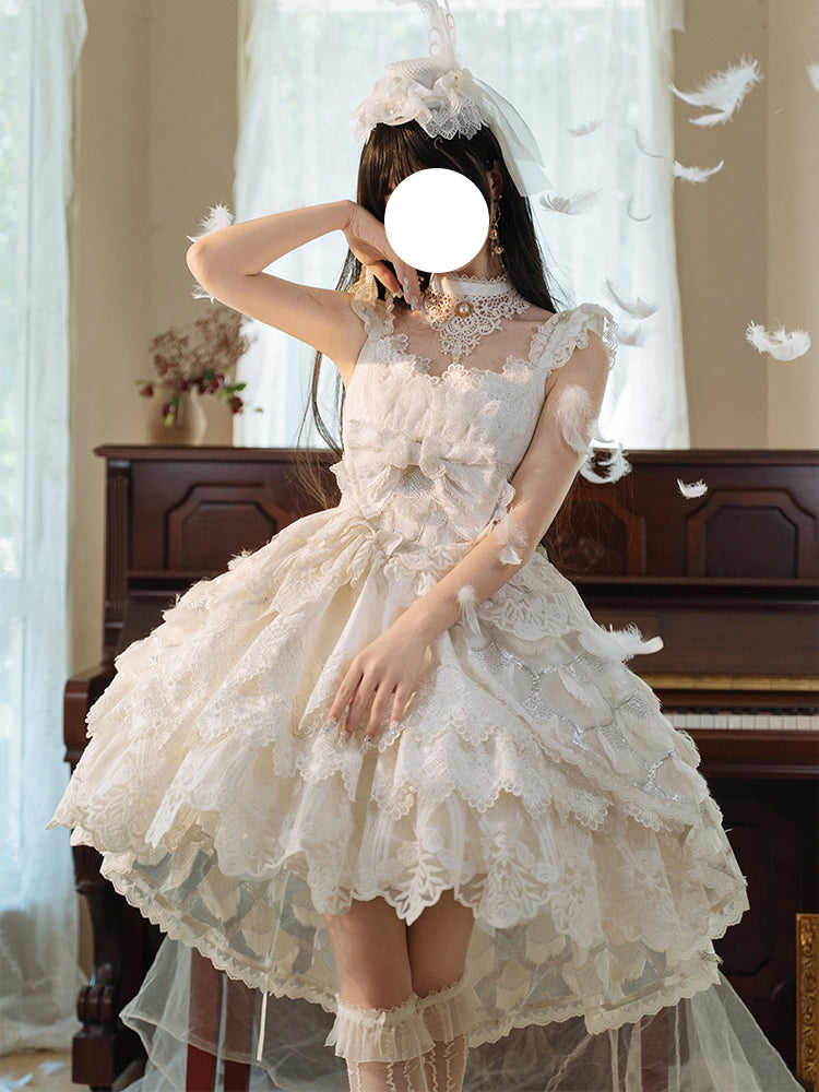 Elegant Lace Lolita JSK Dress with Floral Embroidery