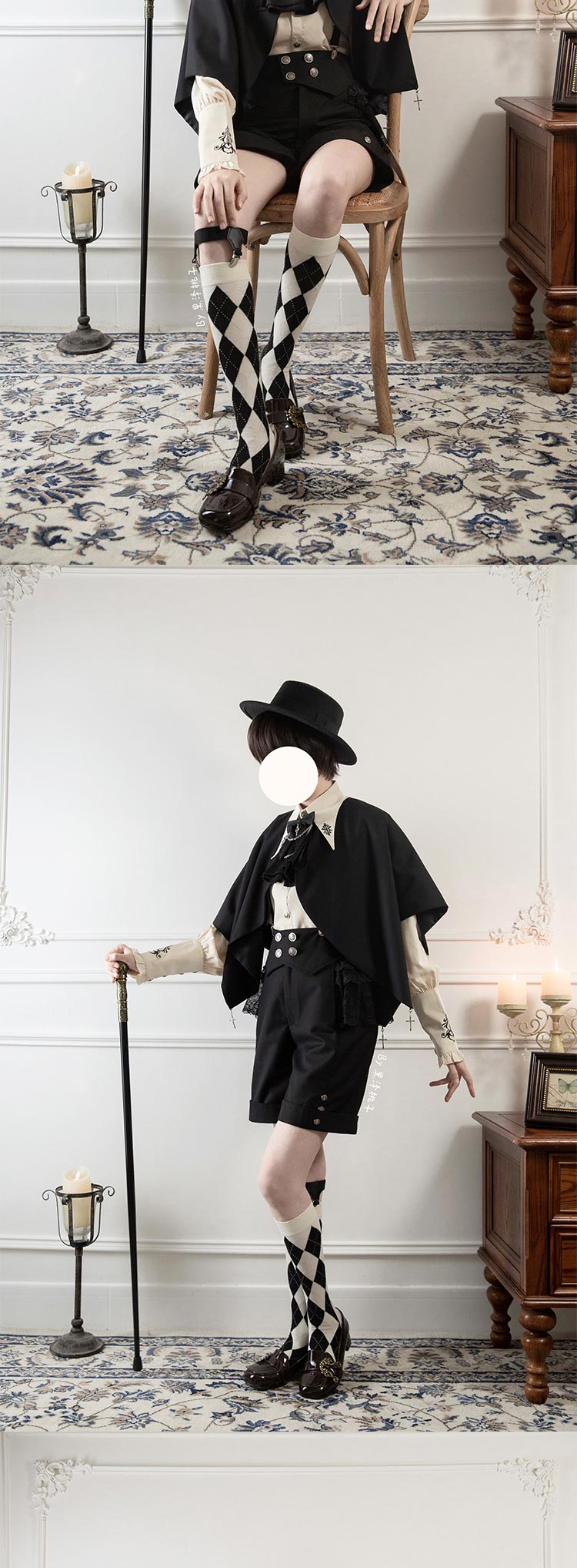 S-XL Original Ouji Shirt Top Black Prince Style Blouse for Female, Male