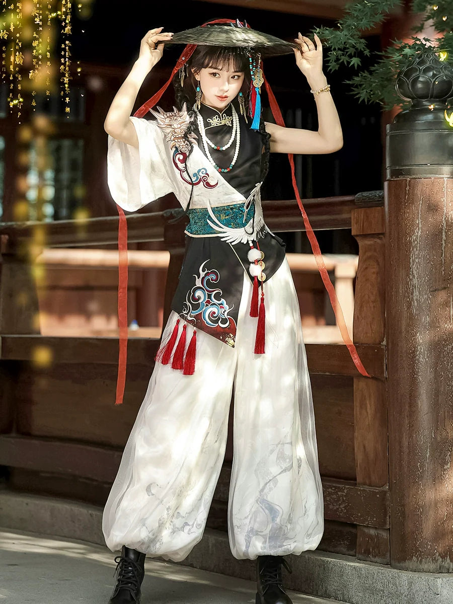Original Chinese Style Hanfu-Inspired Ethnic Wear - Top & Pants Set