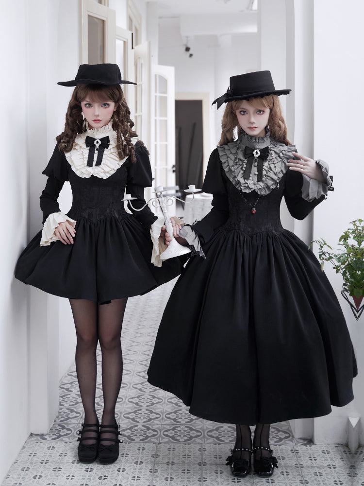 Black & Cream Whimsical Lolita Dress – Multi-Tiered Lace Skirt