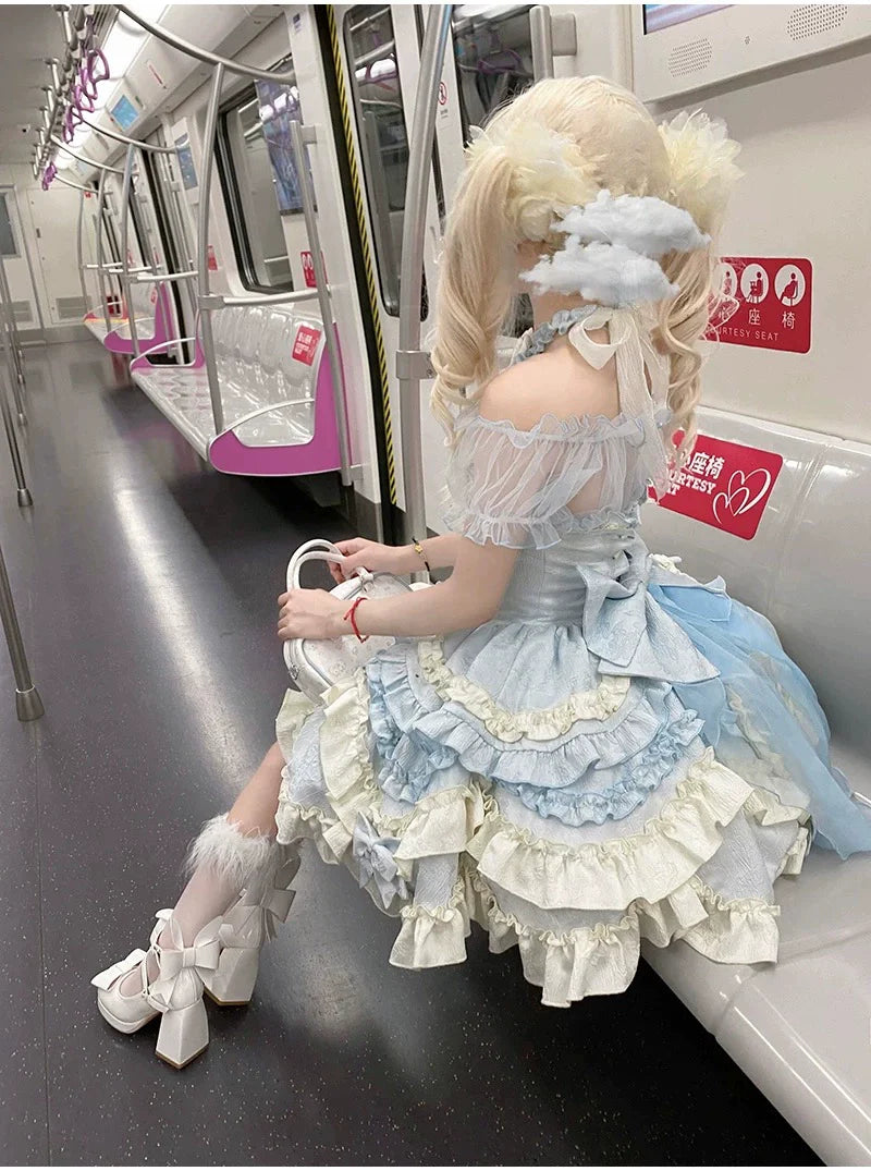 Gothic Heart of Pearls Lolita Dress - Pastel Princess JSK with Layered Ruffles and Cross Embellishments