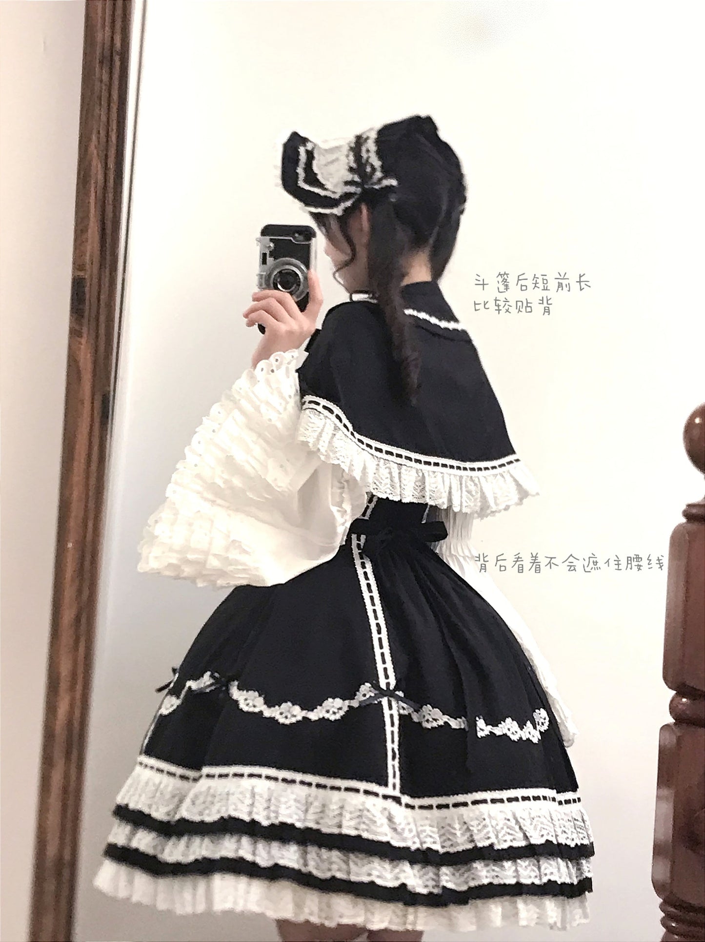 Elegant Black and White Lolita JSK with Detachable Apron