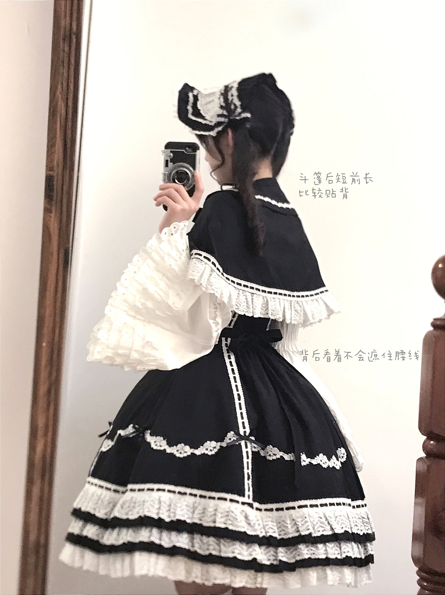 Elegant Black and White Lolita JSK with Detachable Apron