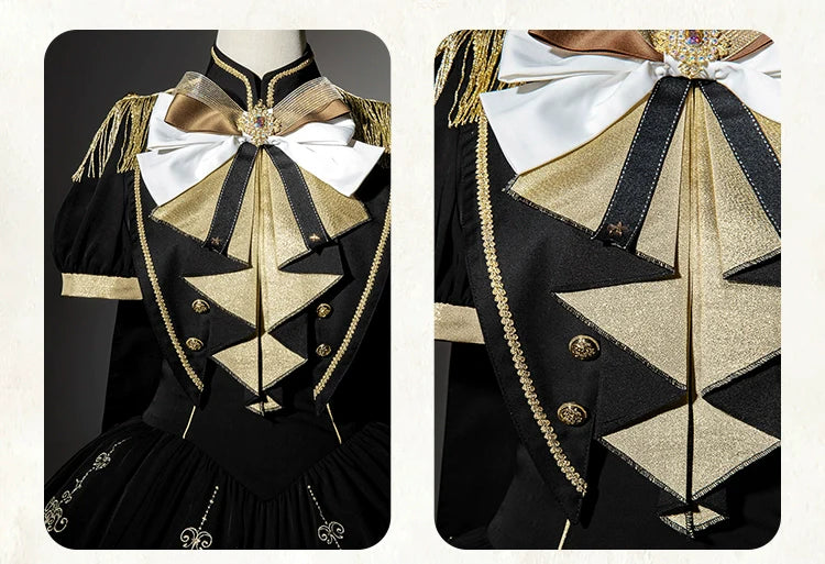Steampunk - inspired Lolita Dress with Georgette Skirt, Elegant Bow - ties and Intricate Embroidery