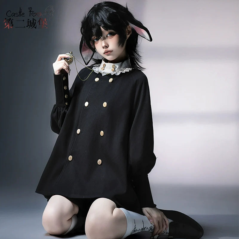 European Prince Lolita Cape Set – Black Jacket with Puff Shorts and Lace Collar Blouse