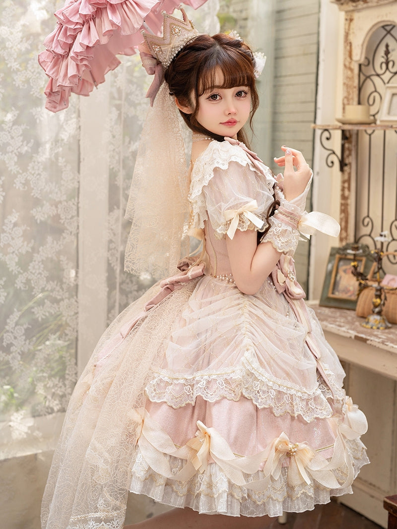 Girls' Anniversary Court Retro Dress with Lace Trims