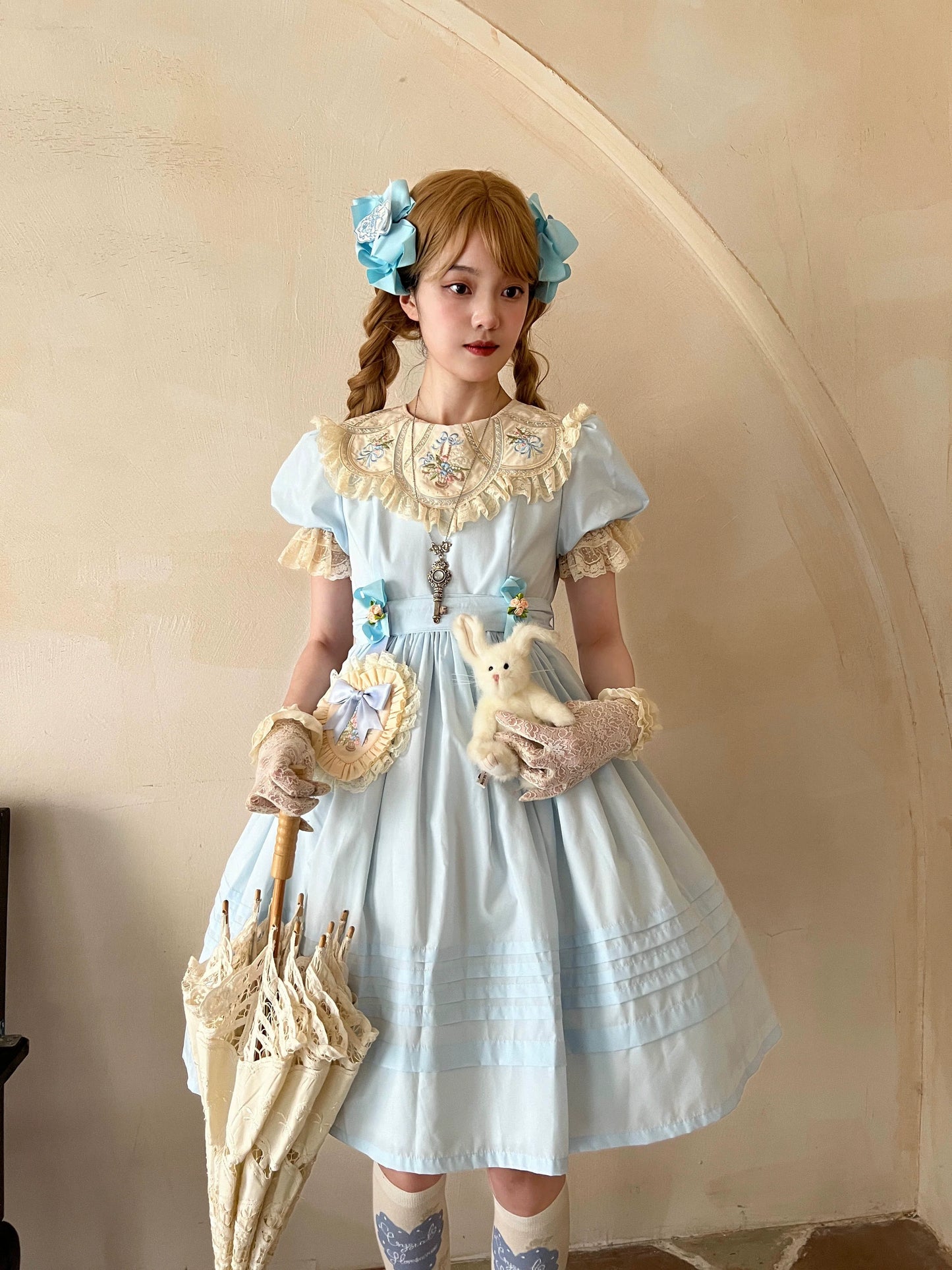 Vintage Garden Lolita Dress - Embroidered Floral Collar OP in Soft Green