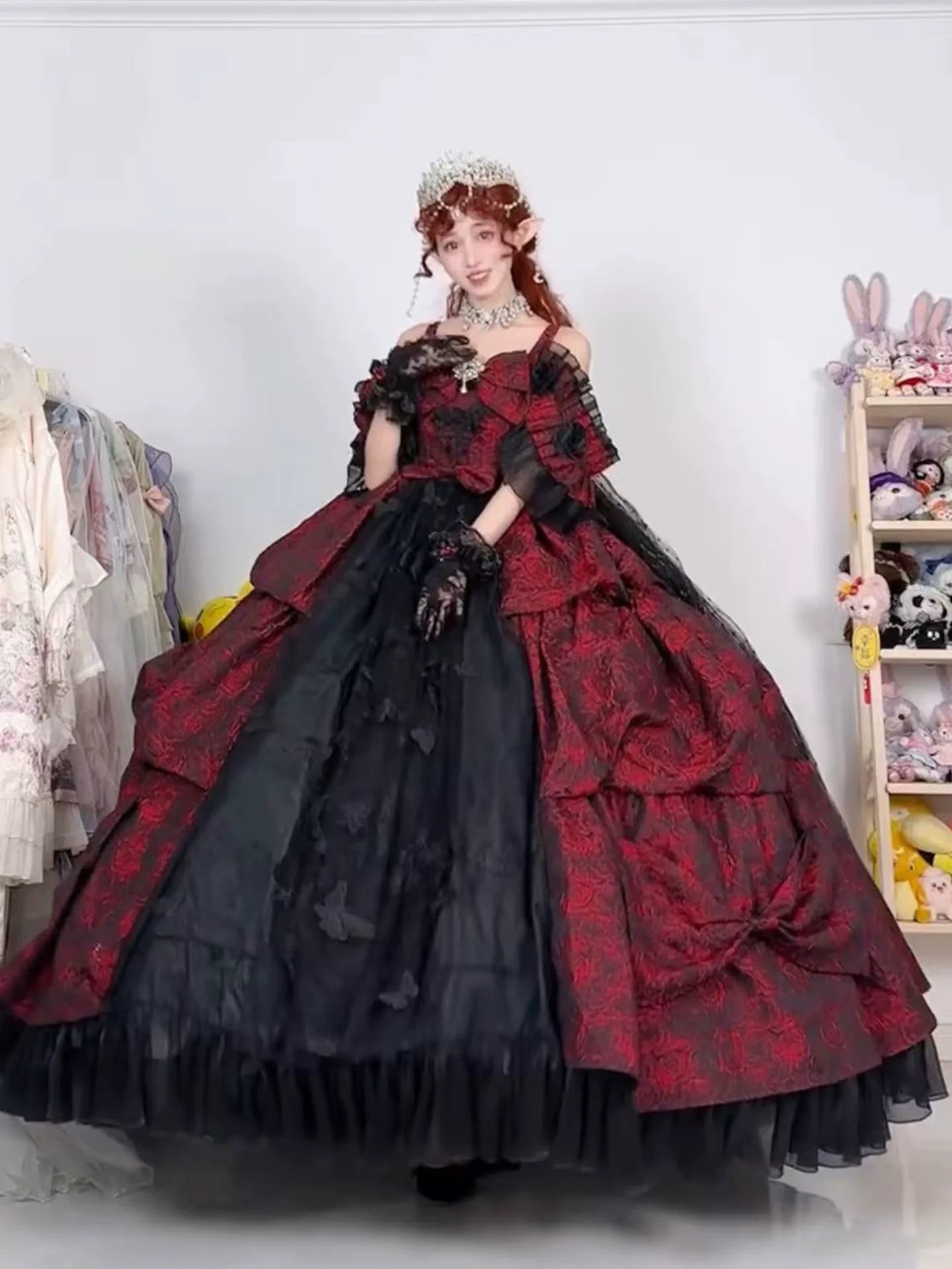 Elegant Victorian Inspired Gothic Lolita Ball Gown in Red & Black