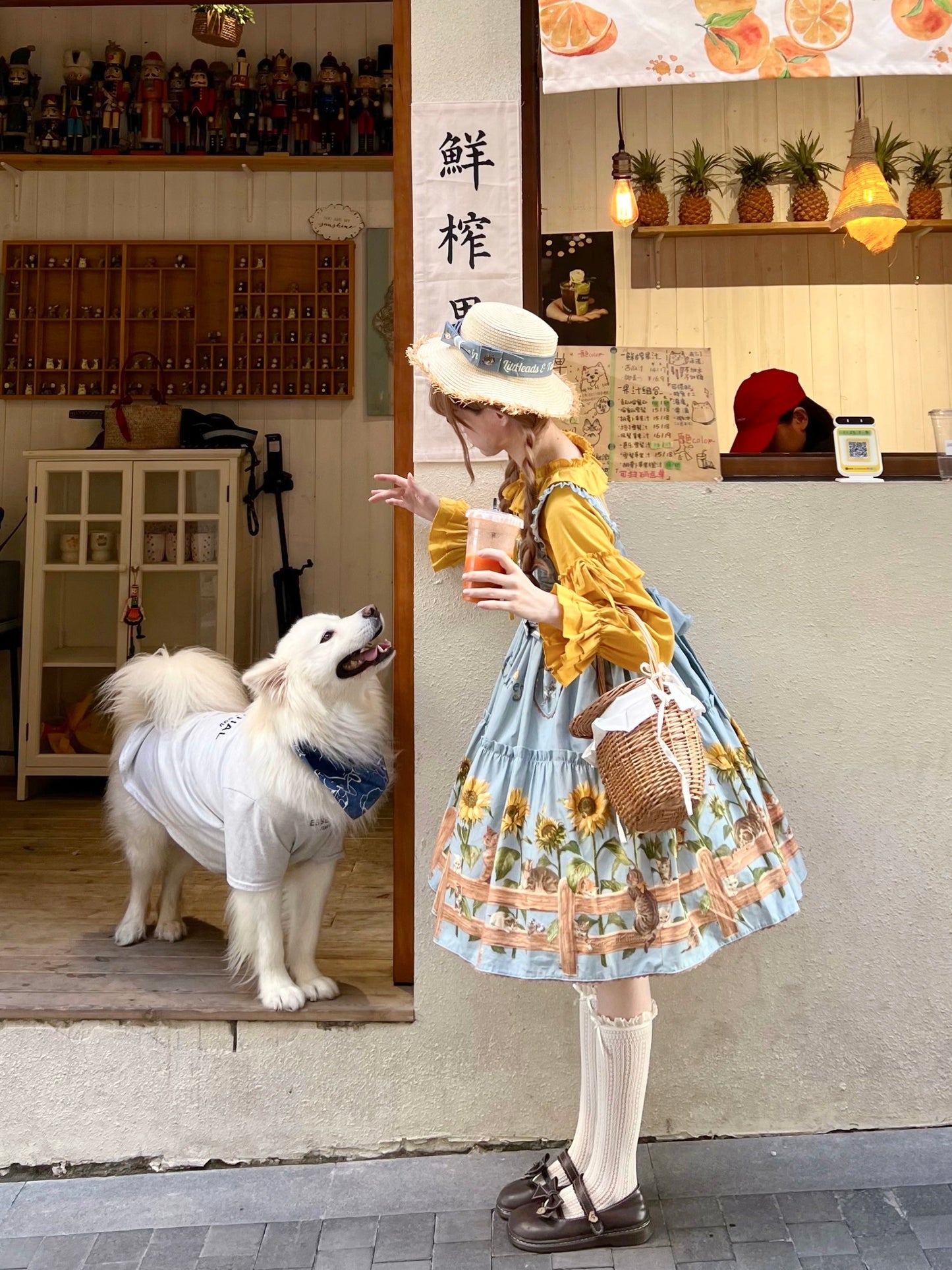 Sunflower Paradise: Cat and Sunflower JSK Lolita with a Big Skirt