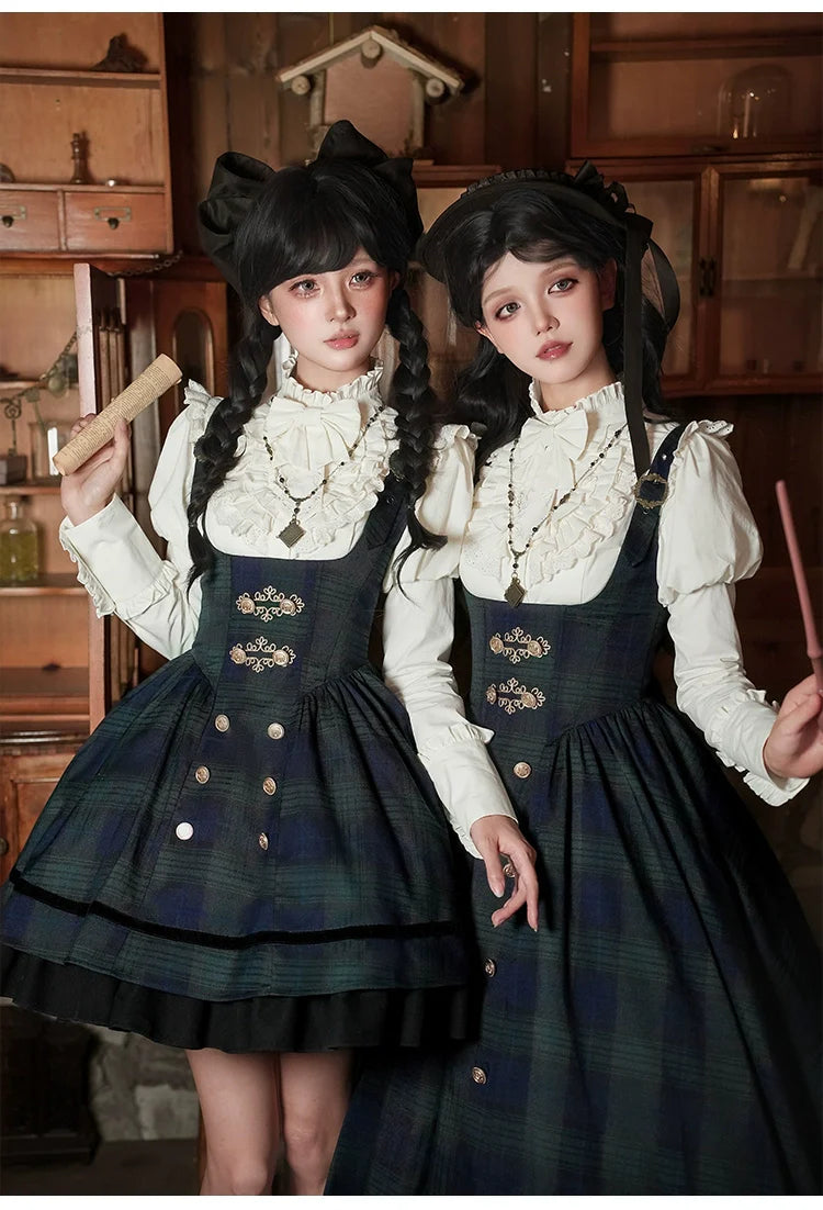 Twin - Set Lolita Dresses with Plaid Pattern and Sweet Bowknots, Ideal for Cosplay and Themed Parties