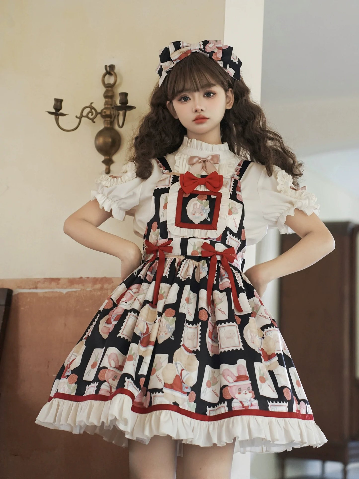 Sweet Bunny Postage Original Design Lolita High-Waist Suspender JSK
